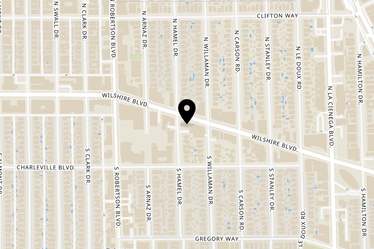 Map showing the location of Bombay Palace on 8690 Wilshire Blvd in Beverly Hills